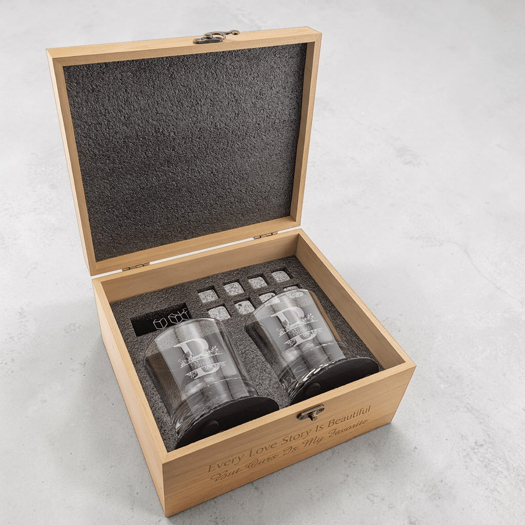Whiskey Gift Set | Personalized Rocks Glasses & Stones