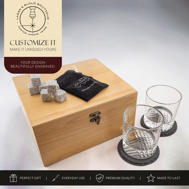 Whiskey Gift Set | Personalized Rocks Glasses & Stones