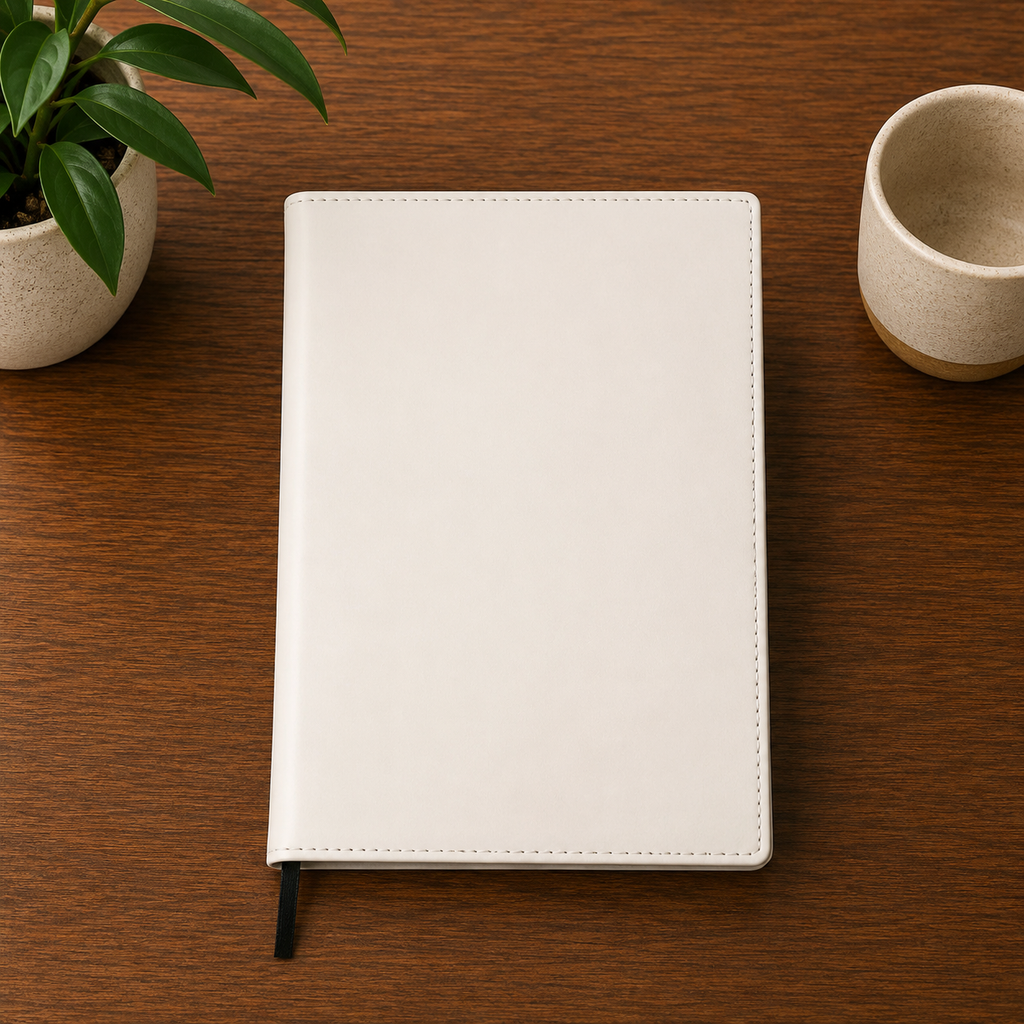 custom notebook with white Laserette cover