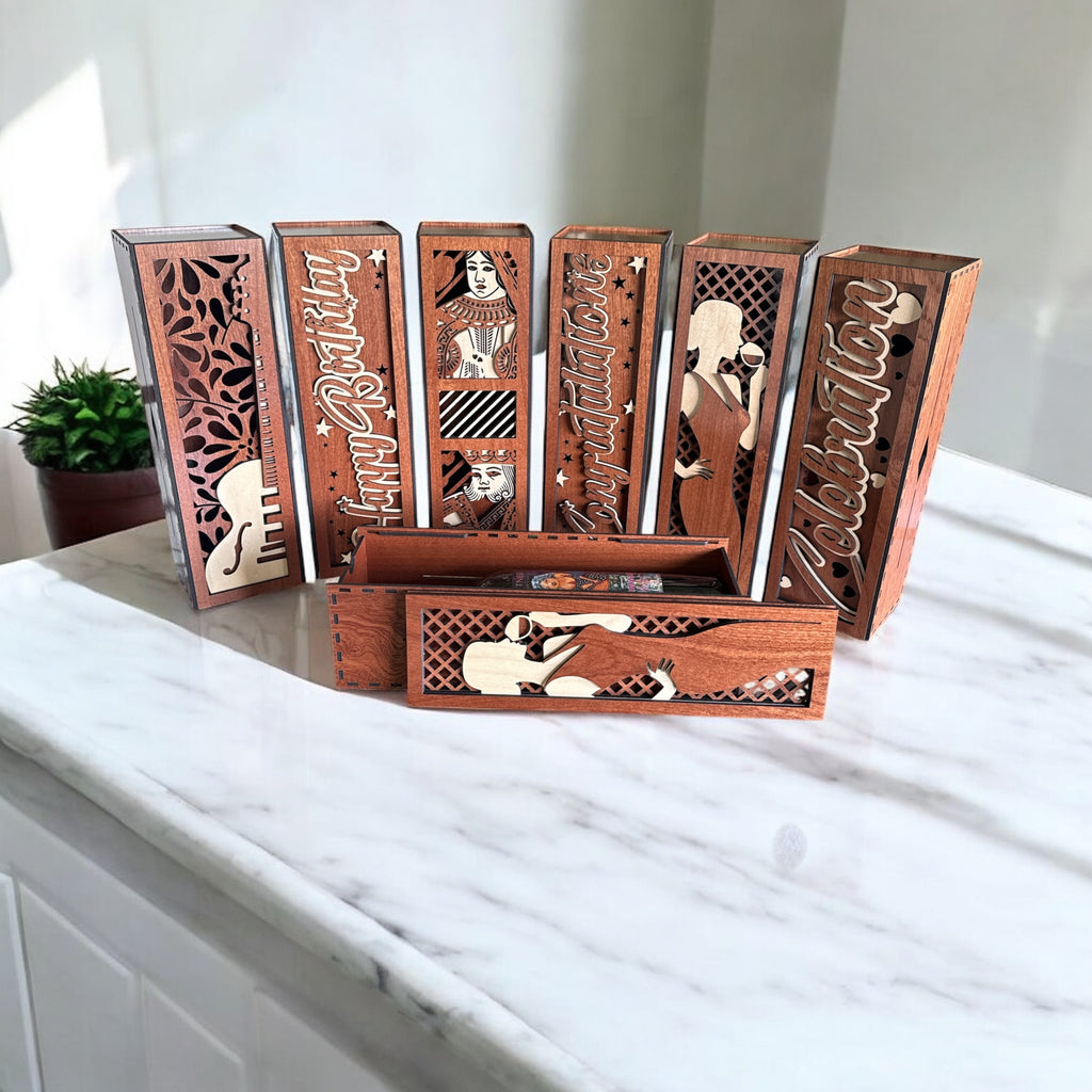 Elegant Laser-Cut Wooden Wine Gift Boxes