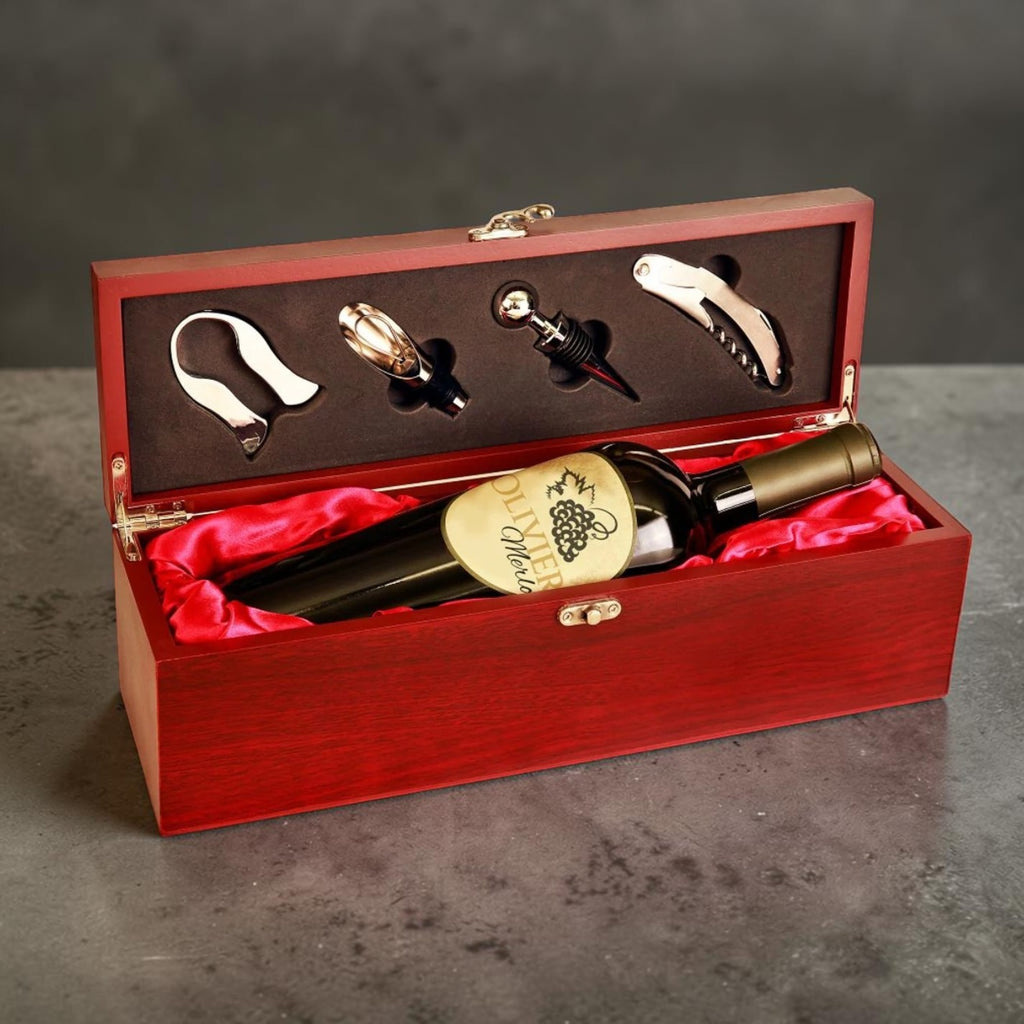 Wine Gift Box | Engraved Rosewood Wine Box with Tools