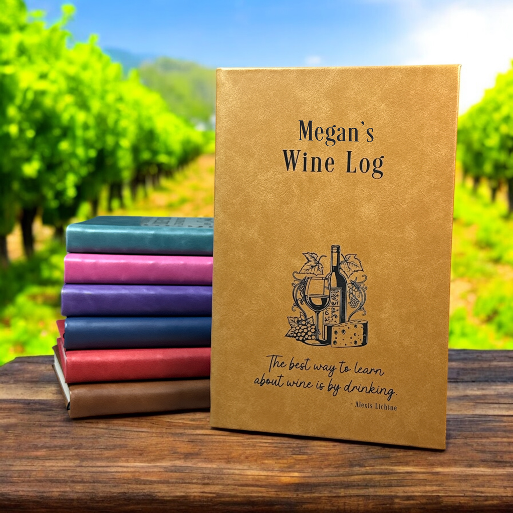 Personalized Wine Log Journal – Custom Engraved Leatherette Notebook