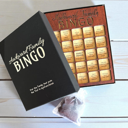 Custom engraved Awkward Family BINGO – The Hilariously Honest Holiday Game Bingo Game by Laser & Build Boutique