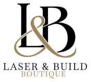 Black L B monogram with a gold ampersand and Laser & Build Boutique lettering beneath it.