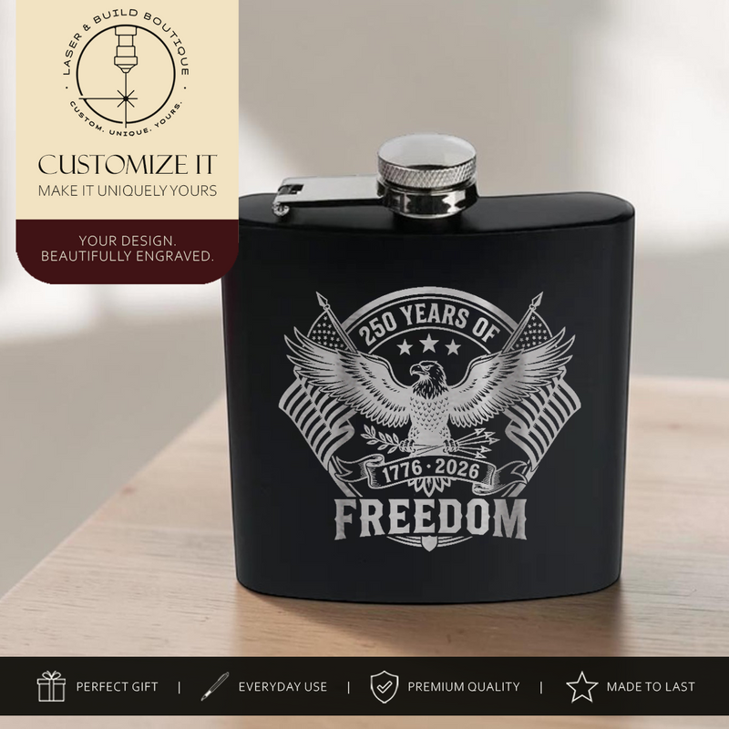 Custom Engraved Matte Black Stainless Steel Flask