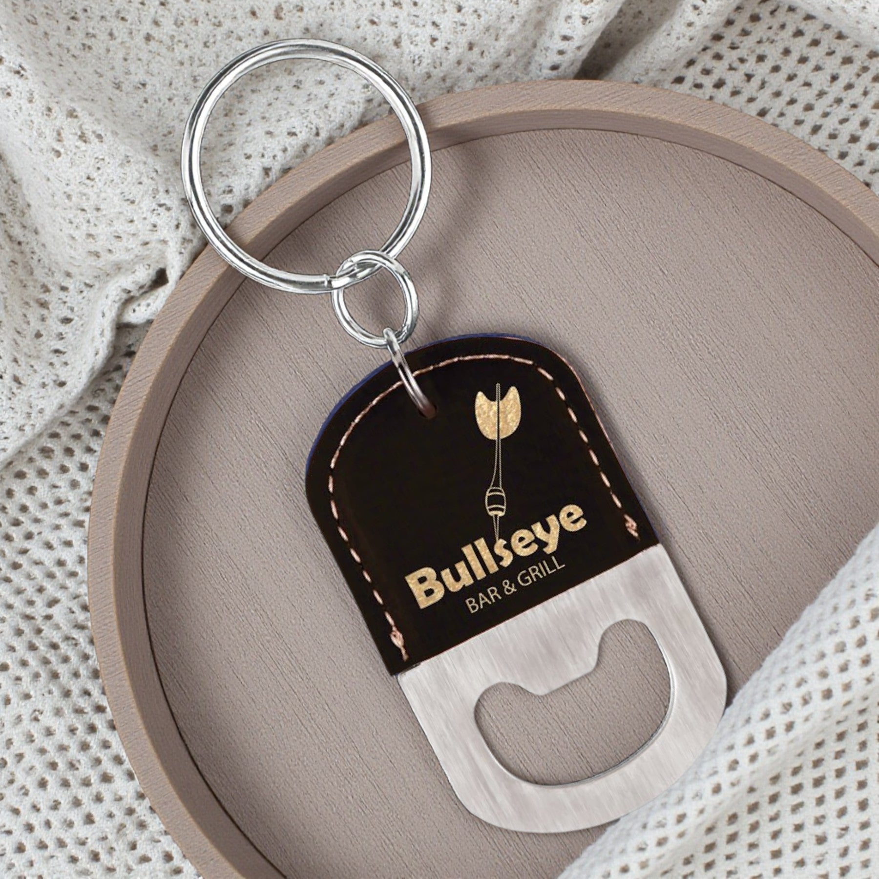 Custom Engraved Oval Leatherette Bottle Opener Keychain