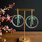 Custom engraved Floral Acrylic Hoop Earrings with Draped Bow Charm Acrylic Earrings by Laser & Build Boutique