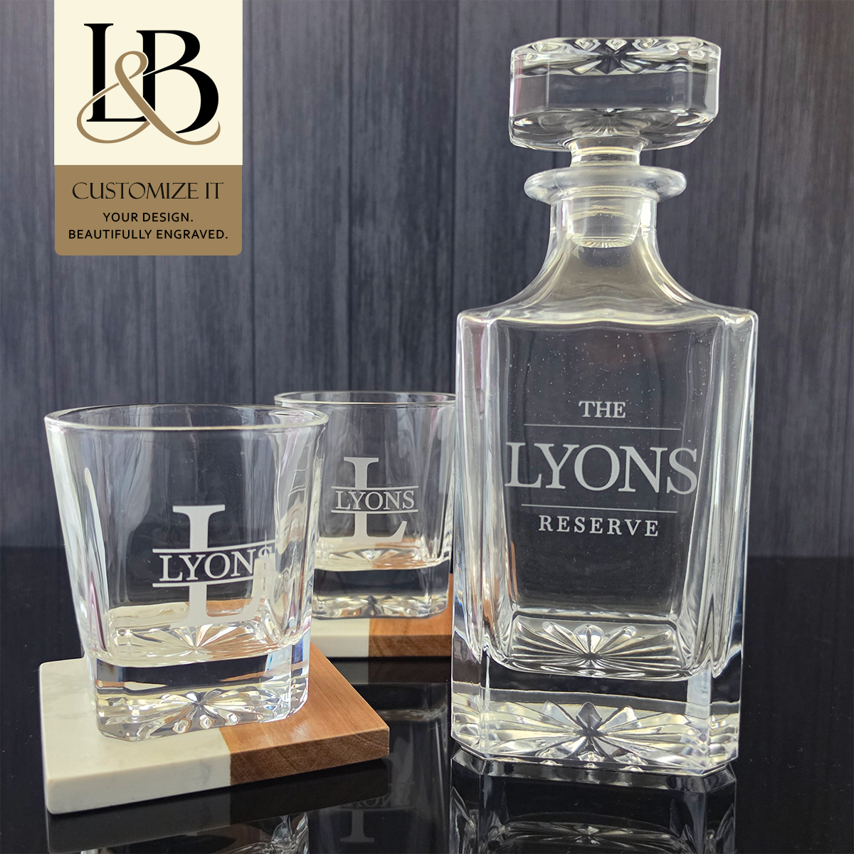 Personalized Whiskey Decanter Set | Custom Engraved Gift Set