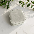 Compact personalized jewelry case with soft suede interior for travel in light green