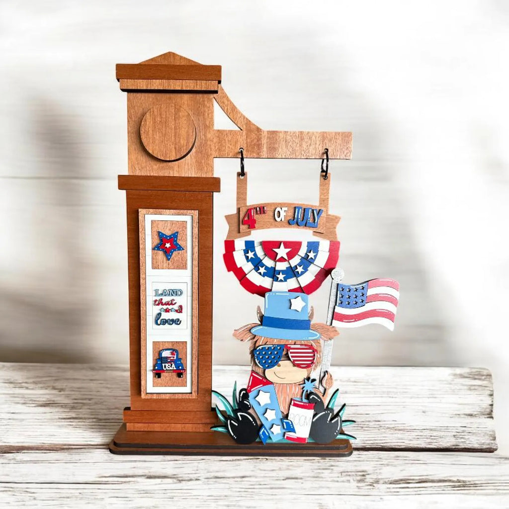 4th of July Highland Cow Interchangeable Sign Set for Wooden Post