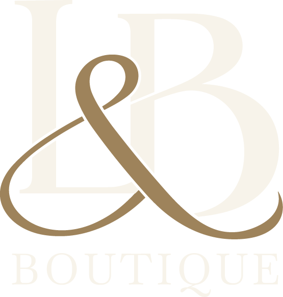 Ivory L B Boutique monogram logo with a gold ampersand and Boutique lettering.