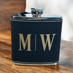 Personalized Leatherette Flask – Custom Monogram or Full Name Engraving