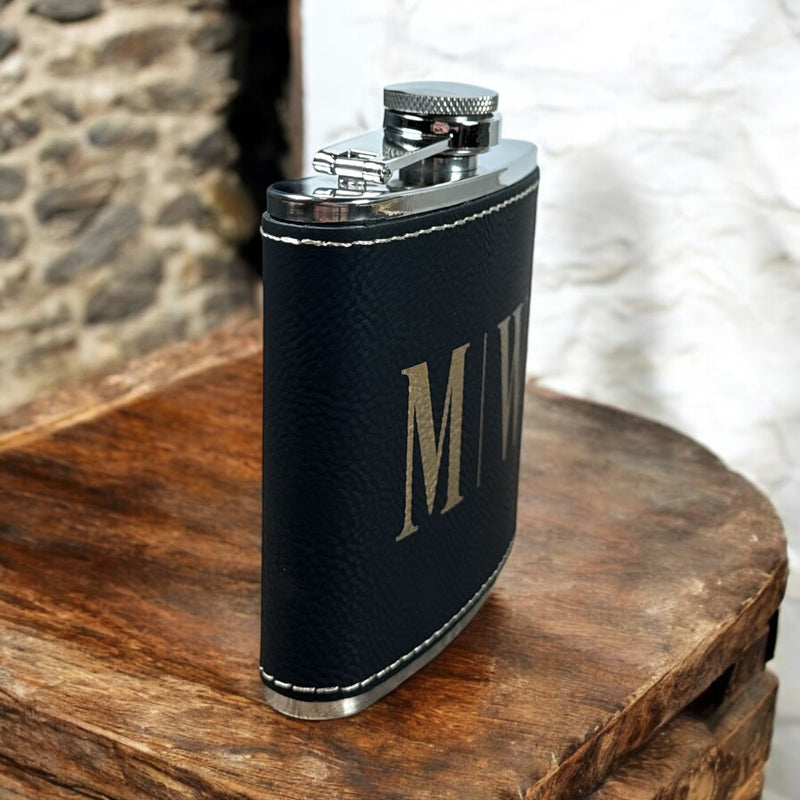 Personalized Leatherette Flask – Custom Monogram or Full Name Engraving