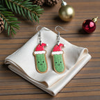Custom engraved Pickle Santa Hat Holiday Wooden Earrings Wood Earrings by Laser & Build Boutique