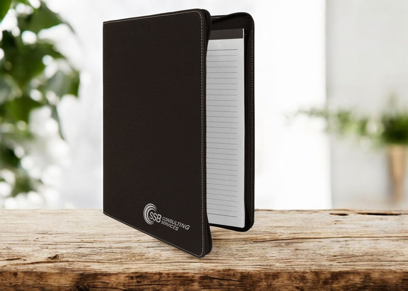 Custom Engraved Zippered Leatherette Portfolio with Notepad