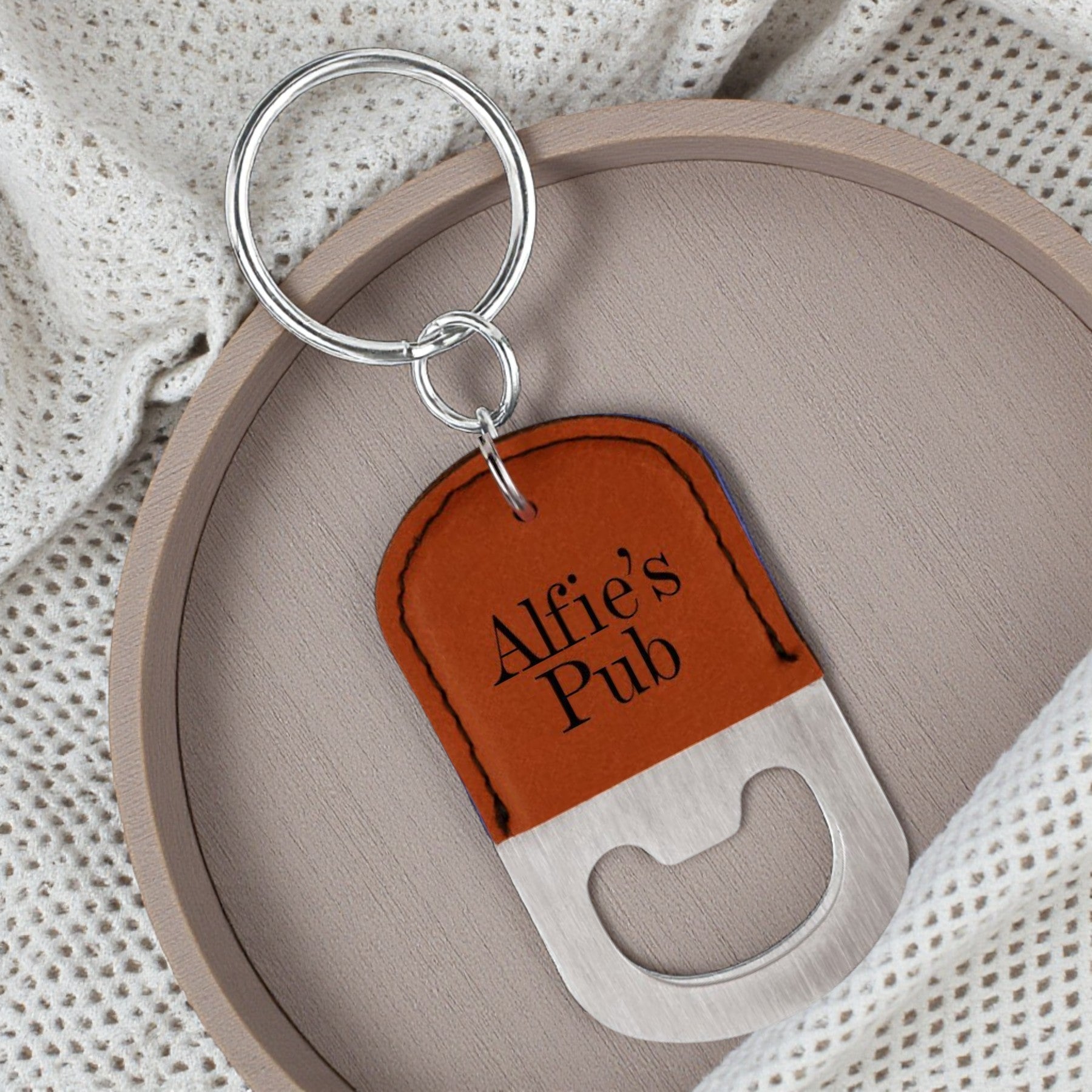 Custom Engraved Oval Leatherette Bottle Opener Keychain