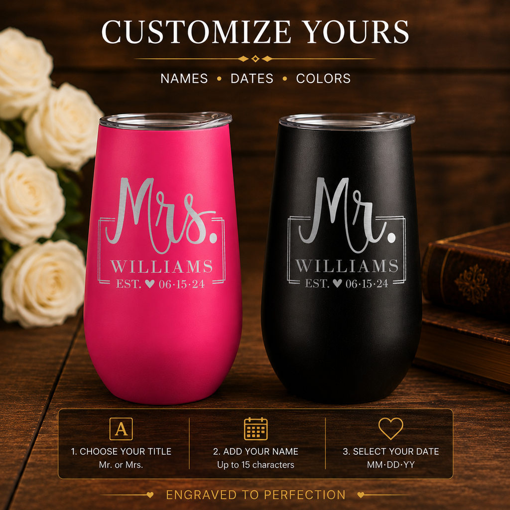 engraved champagne flutes personalized with names and date