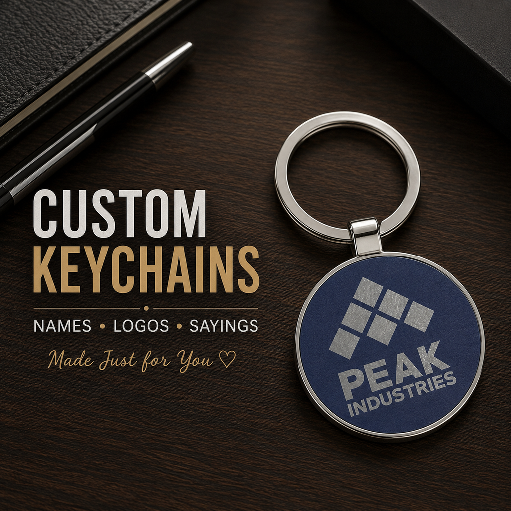 Custom Engraved Round Leatherette & Metal Keychain