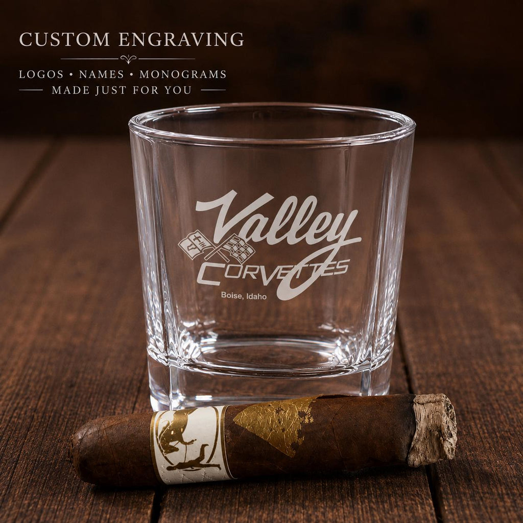 personalized whiskey glass with custom laser engraving