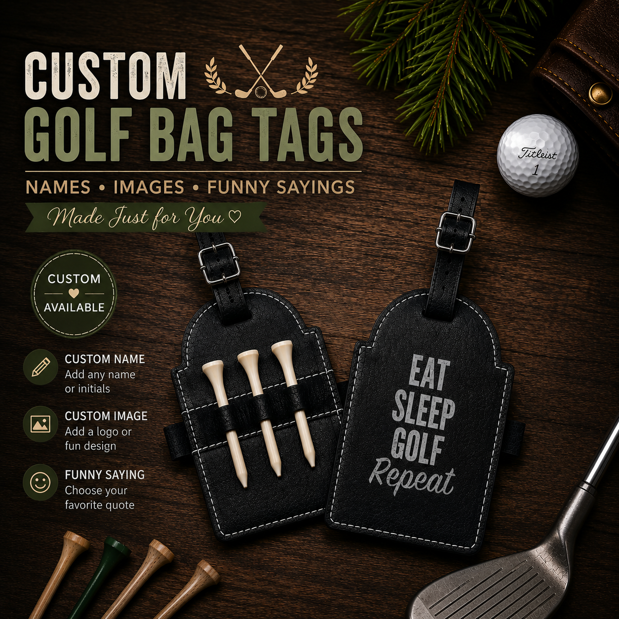 Custom Engraved Leatherette Golf Tee Holder
