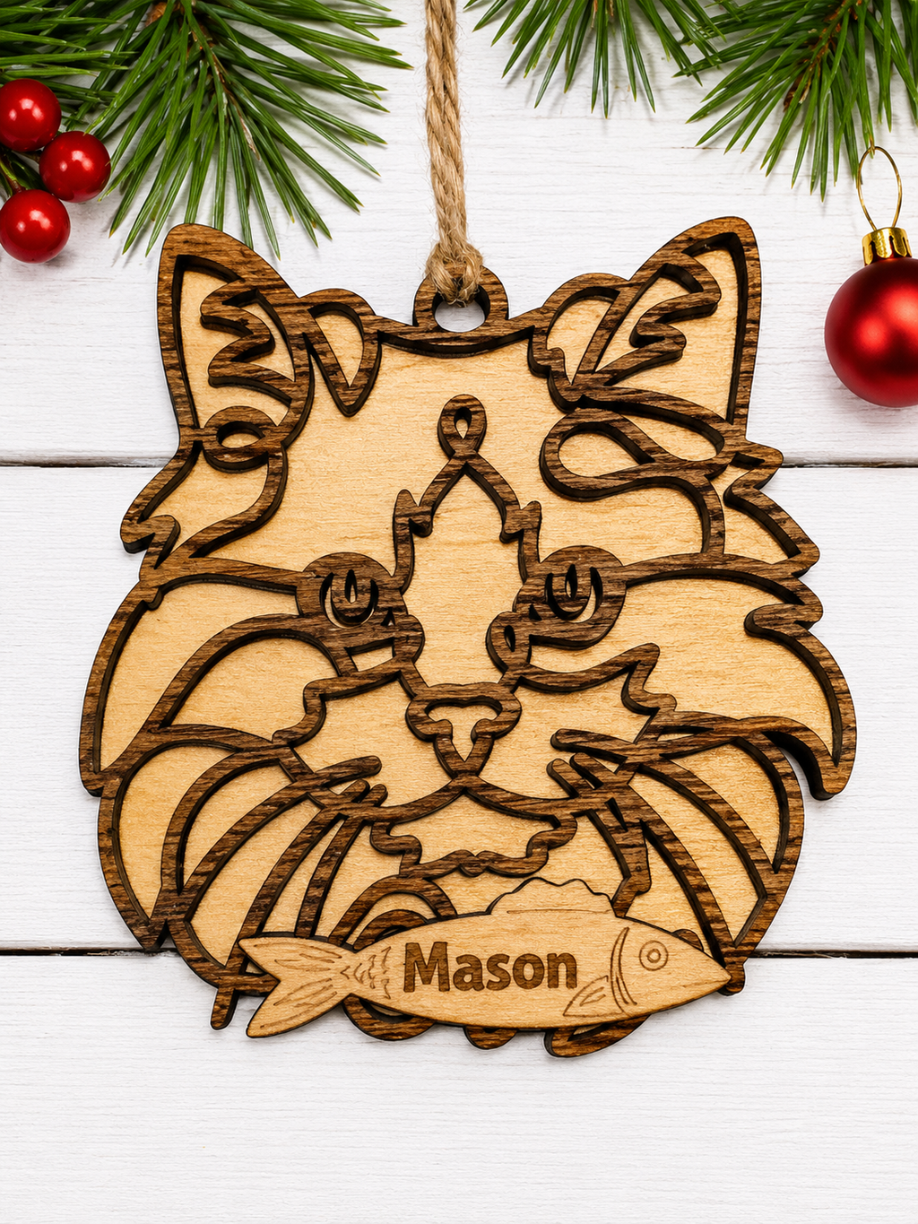 Personalized Line Art Cat Ornament