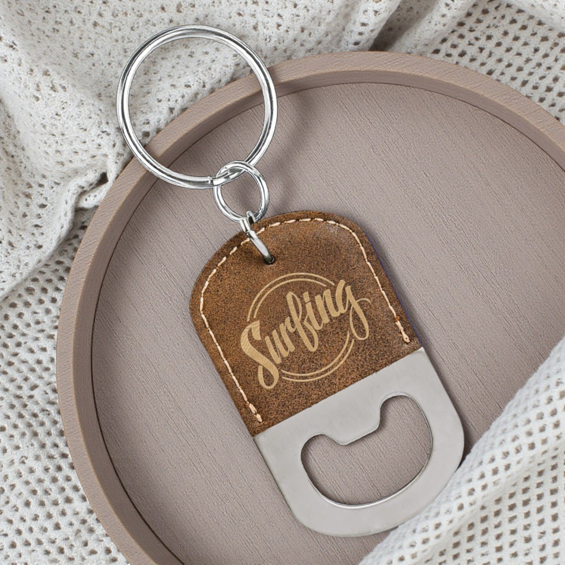 Custom Engraved Oval Leatherette Bottle Opener Keychain