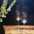 Gift-boxed pair of engraved Schott Zwiesel champagne glasses