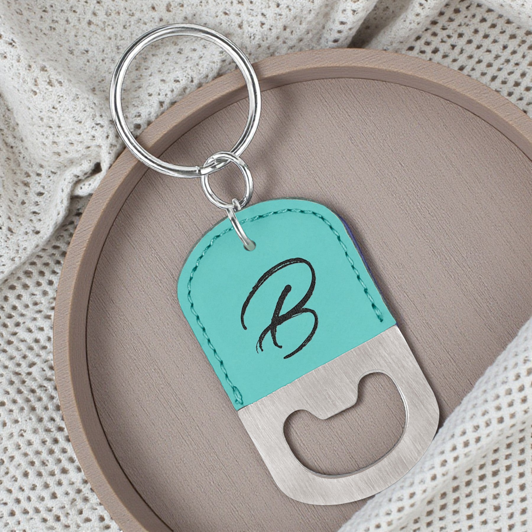 Custom Engraved Oval Leatherette Bottle Opener Keychain