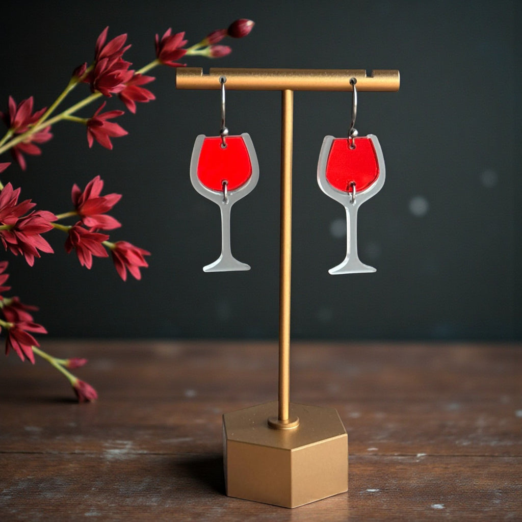 Custom engraved Red Wine Glass Acrylic Earrings by Laser & Build Boutique